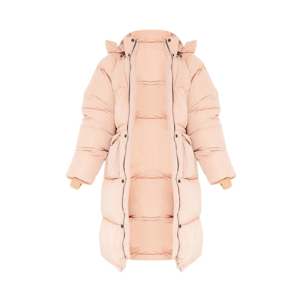 New Small $98 Longline Oversized Puffer Coat 2 Petite Khaki Tan Winter Jacket